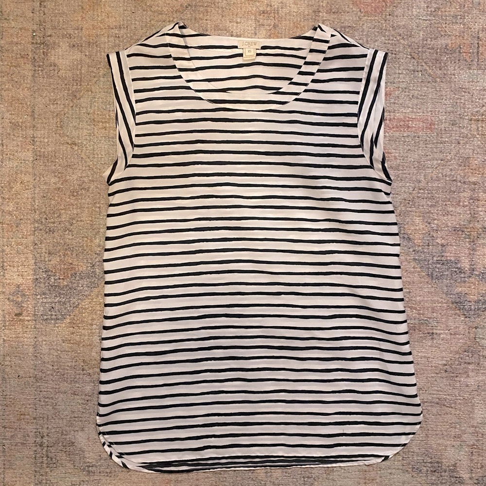 J Crew Cap Sleeve Black and White Blouse